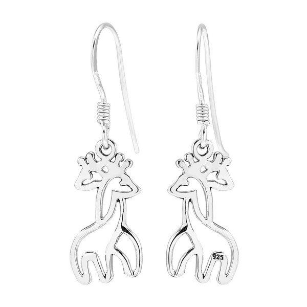 925 Sterling Silver Twin Hugging Giraffe Dangle Earrings - CV11KAEVBGJ