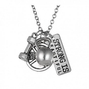 Strong is Beautiful Pendant Necklace - Best Motivational Gift - Weight Plate Barbell Dumbbell Pendants - CP187AGGY3L