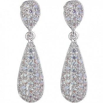 EleQueen Women's Pave Full Cubic Zirconia 2 Teardrop Bridal Dangle Earrings Clear - Silver-tone - CE123WRIG19