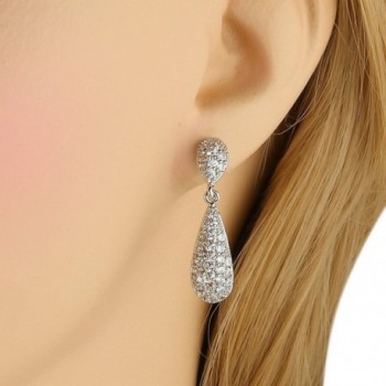 EleQueen Zirconia Teardrop Earrings Silver tone