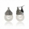 Luna Azure Vintage Style Sterling Silver Shell Pearls Marcasite Women Earrings - C012GYUG26R