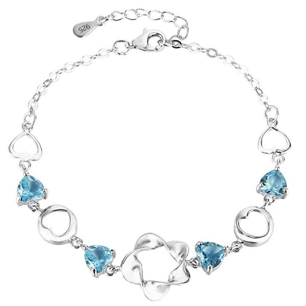 EleQueen 925 Sterling Silver Cubic Zirconia Flower Love Heart Wedding Bracelet Chain - Aquamarine Color - C6129RIW97T