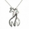 Rhodium Plated Silver Black and White Cz Twin Hugging Giraffe Pendant with Green Eyes-18" - CB116PFBMFN