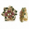 Clip On Earrings Flower Antique Pink Green Crystal Filigree Multi Color - C911XGIVKAD
