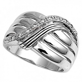 Sterling Silver Women's White CZ Ring Fashion Pure 925 New Wide Band Sizes 6-10 - CD11GQ40HH7