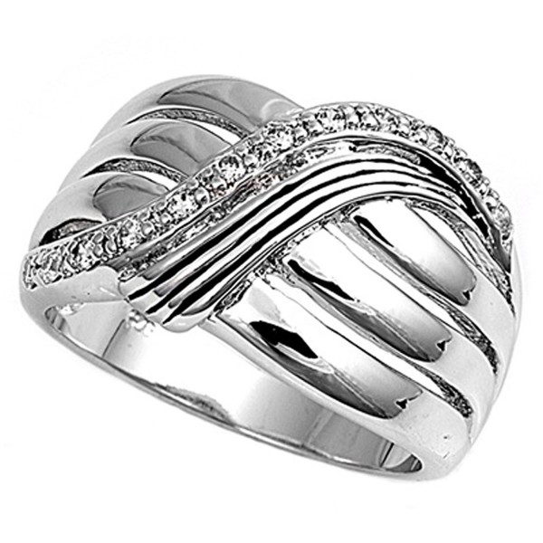 Sterling Silver Women's White CZ Ring Fashion Pure 925 New Wide Band Sizes 6-10 - CD11GQ40HH7