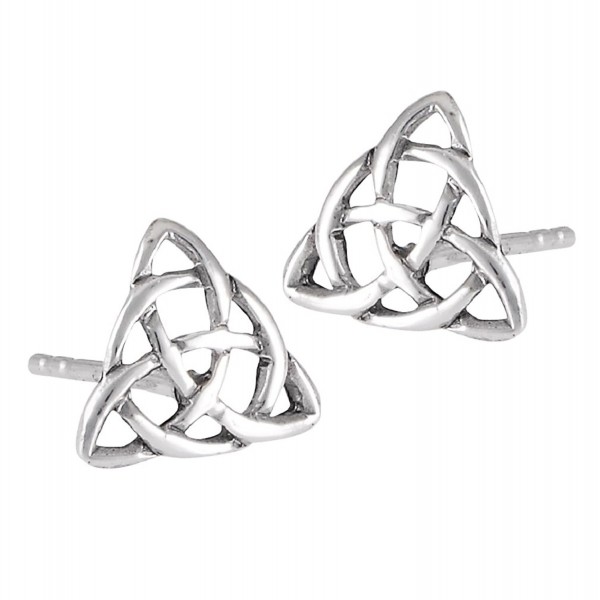 .925 Sterling Silver Celtic Trinity Knot Stud Post Earrings - C1124U2DQLF