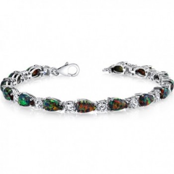 7.00 Carats Created Black Opal Tennis Bracelet Sterling Silver Tear Drop - C5122MQIZRB