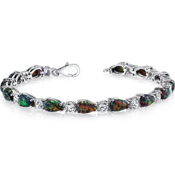 7.00 Carats Created Black Opal Tennis Bracelet Sterling Silver Tear Drop - C5122MQIZRB