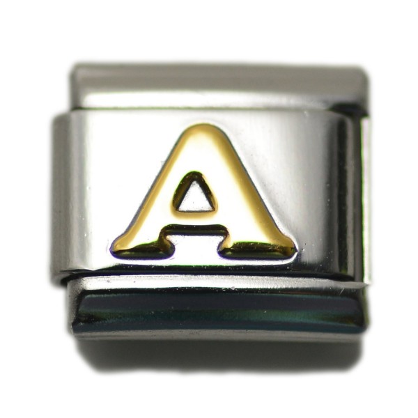 Letter Alphabet Italian Charm Bracelet Link- 9mm Type Medium Size- SELECT ALPHABET - "Letter Alphabet ""A""" - CD12F1O09BL