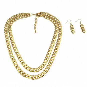 Dual layer cuban curb chain necklace set with matching cuban chain drop earrings 2 line 2 layer. - CJ11S4QCUED