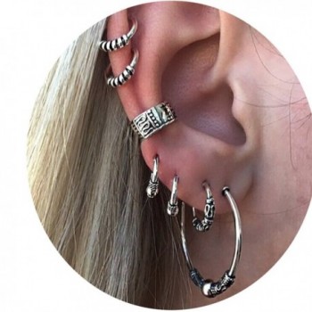 4EAELove Vintage Punk Stud Earrings Set Carved Swirls Piercing Non Piercing Ear Cuff Set Body Jewelry - N0.1 - CE186204EH8