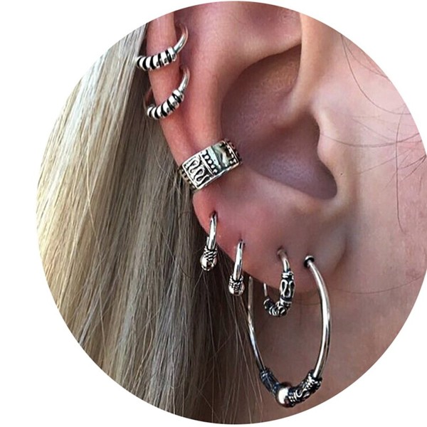 4EAELove Vintage Punk Stud Earrings Set Carved Swirls Piercing Non Piercing Ear Cuff Set Body Jewelry - N0.1 - CE186204EH8