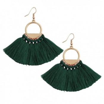 Pokich Tassels Dangle Earrings Boho Dangle Gold Plated Hoop Earrings Hook 6 Colors for Women - Dark Green - CZ1857LID8X