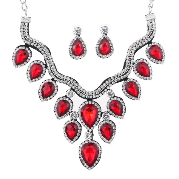 YAZILIND Teardrop Bridal Choker Necklace Earring Jewelry Set for Women - Red - CL12I7DMXZD