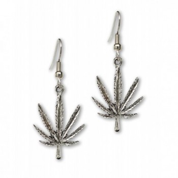 Marijuana Weed Pot Leaf Dangle Earrings Silver Finish Pewter - C511JU3YH3V