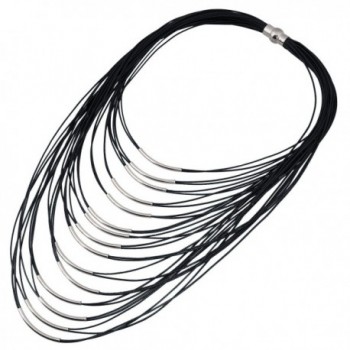 D EXCEED Ladies Gift Idea Jewelry Lightweight Multi Strand Statement Bib Necklace for Women - Black - CO12FFWMU89