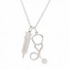 SKQIR Medical Stethoscope and Syringe Pendant Necklace Stainless Steel Jewelry for Womens/Girls - Silver - C4185QOD77X