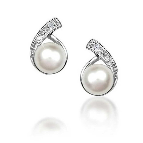 Bling Jewelry Button Freshwater Cultured Pearl CZ Sterling Silver Plated Earrings - CU1163PWGNH