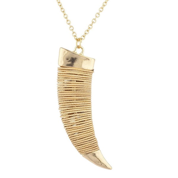 Lux Accessories Goldtone Hammered Wire Tusk Horn Long Pendant Necklace - CO17YS367U3