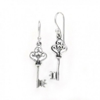 Sterling Silver Ornate Antique Style Key Charm Earrings - CD11D7HD0WP