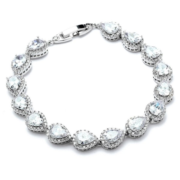 Mariell Tennis Bracelet Pear-Shaped Halo Cubic Zirconia - Platinum Plated - Bridal- Wedding & Special Occasion - C612MNL80HZ