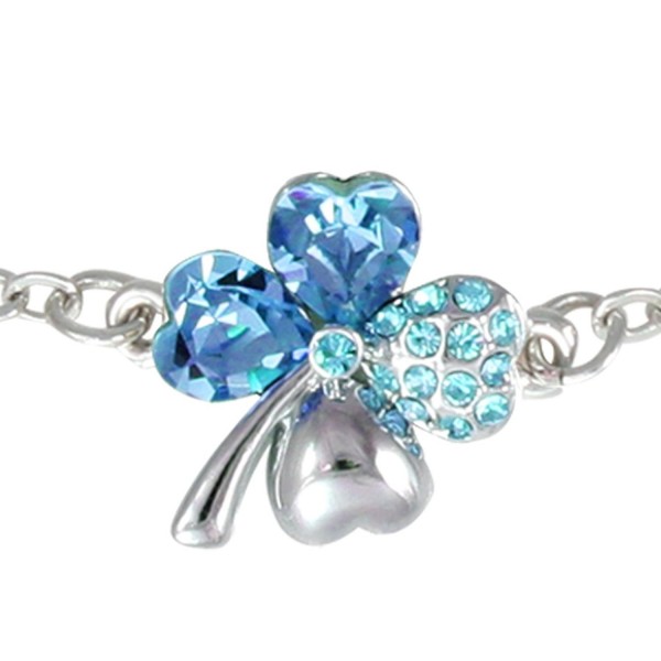 Four Leaf Clover Heart Shaped Swarovski Elements Crystal Rhodium Plated Chain Bracelet - Blue - CM1108EN1M9