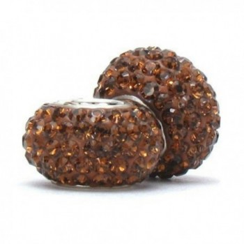 BELLA FASCINI Set of 2 Chocolate Brown Crystal Charm Beads Silver Fits European Bracelets and Bangles - CU116MLD587