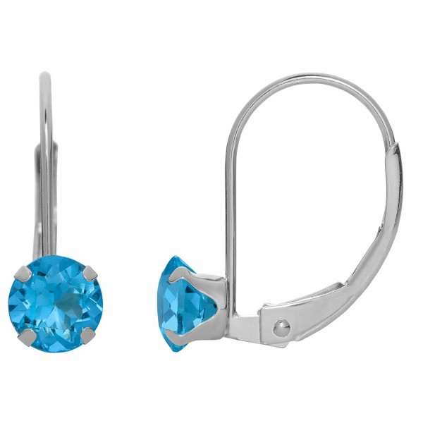 5MM Round Natural Blue Topaz 10K White Gold Leverback Earrings - C917AZ4Y3R7