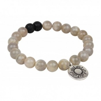 Leboha "Ray of Light Motherhood Series" Fashion Grey Moonstone and Lava 8mm Essential Oil Bracelet- 7" - CD18363UXUZ