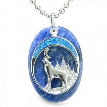 Howling Wolf Moon Amulet Good Luck Powers Sodalite Pendant 22 Inch Necklace - C111EI8ZWRX
