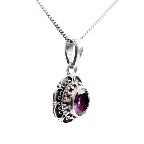 Handmade Sterling Silver Genuine Amethyst Pendant Necklace 16"-18" - C612O0FXA9T