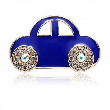 TUSHUO Simple and Elegant Blue Car with Charm Rhinestone Tyre Brooch - C018392DOC0