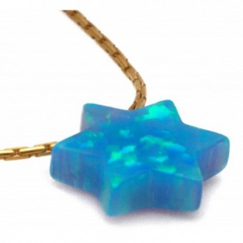 Synthetic Blue Opal Star Of David Necklace Jewish Charm Pendant with 18.9" Snake Chain - NanoStyle Jewelry - CI11J59LX69