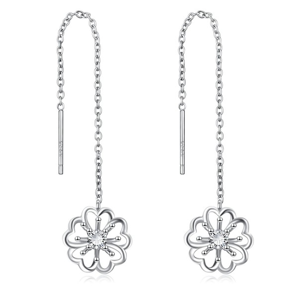 925 Sterling Silver Daisy Flower Threader Drop Dangle Earrings - CG184G6E4C3