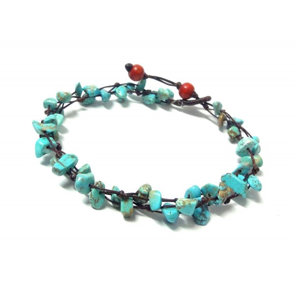 Blue Turquoise Color Bead Anklet - Beautiful 10 Inches Handmade Stone Anklet - Fashion Jewelry for Women - C812I9VQ5S9