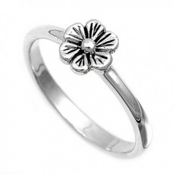 Sterling Silver Women's Simple Flower Ring Unique 925 Band 8mm New Sizes 4-12 - C311YOSX42H