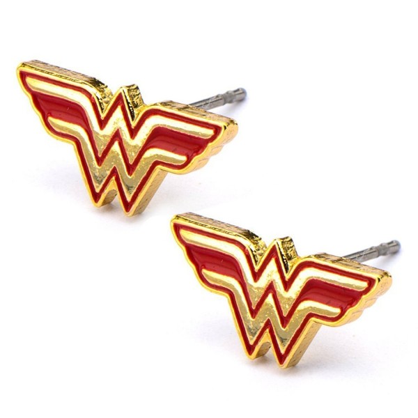 Official Stainless Steel Gold Tone Wonder Woman Logo Stud Earrings - C712DY6FCSX