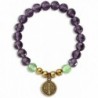 St Benedict Medal Pendant Bracelet with 7.5mm Amethyst Color Glass & Green Crystal Beads - CI11HC4FVK3