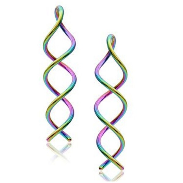 Rainbow Spiral Earrings Titanium Twist Swirl Drop Dangle Gauge - CU11O2B4INZ