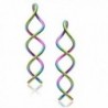 Rainbow Spiral Earrings Titanium Twist Swirl Drop Dangle Gauge - CU11O2B4INZ