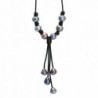 Aobei Cultured Dyed Peacock Blue Freshwater Pearl Leather Necklace Y Shaped for Teens 18 Inch - Black - CS17YEOK7RX