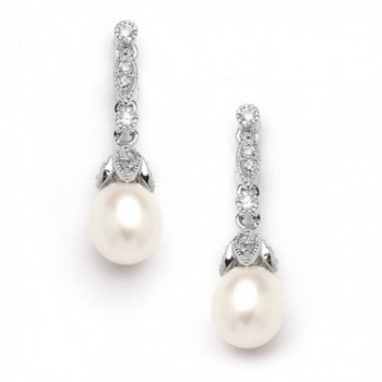 Mariell Genuine Freshwater Pearl Drop Earrings - Vintage Cubic Zirconia - Great for Brides or Bridesmaids - CR12H3L3F2Z