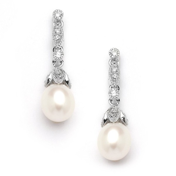 Mariell Genuine Freshwater Pearl Drop Earrings - Vintage Cubic Zirconia - Great for Brides or Bridesmaids - CR12H3L3F2Z
