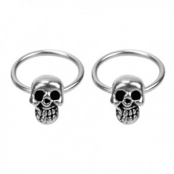 1 Pair Women Girls Stainless Steel Skull Design Round Hoop Loop Earrings Jewelry - CL11XK0ZFQ3