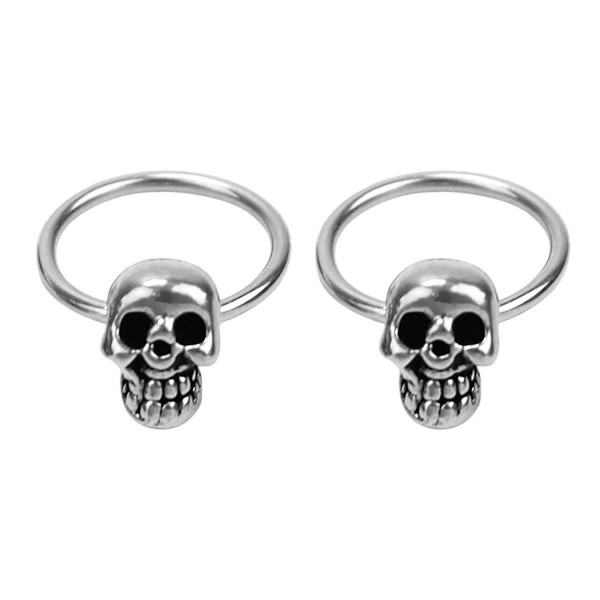 1 Pair Women Girls Stainless Steel Skull Design Round Hoop Loop Earrings Jewelry - CL11XK0ZFQ3