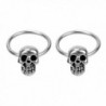 1 Pair Women Girls Stainless Steel Skull Design Round Hoop Loop Earrings Jewelry - CL11XK0ZFQ3