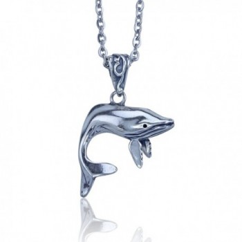 Whale Pendant in Sterling Silver on 18 Inch Stainless Steel Necklace - CK11DJDTLHP