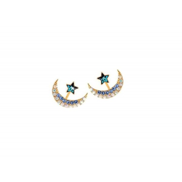 AnaZoz Jewelry Retro Women Stainless Steel Stud Earrings Crystal Cubic Zircon Moon Star for Women - Blue - CM12O9Y3D7D