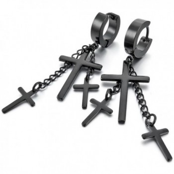 INBLUE Women-Men's Stainless Steel Stud Hoop huggie Earrings Silver Gold Tone Black Blue Cross - black - CO11YRZOJ0N